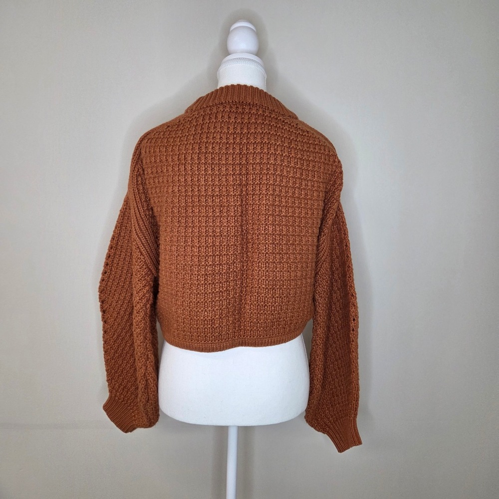 Gianni Bini Cozy Cropped Cable Knit Sweater Rust Orange Size S - Picture 3 of 5
